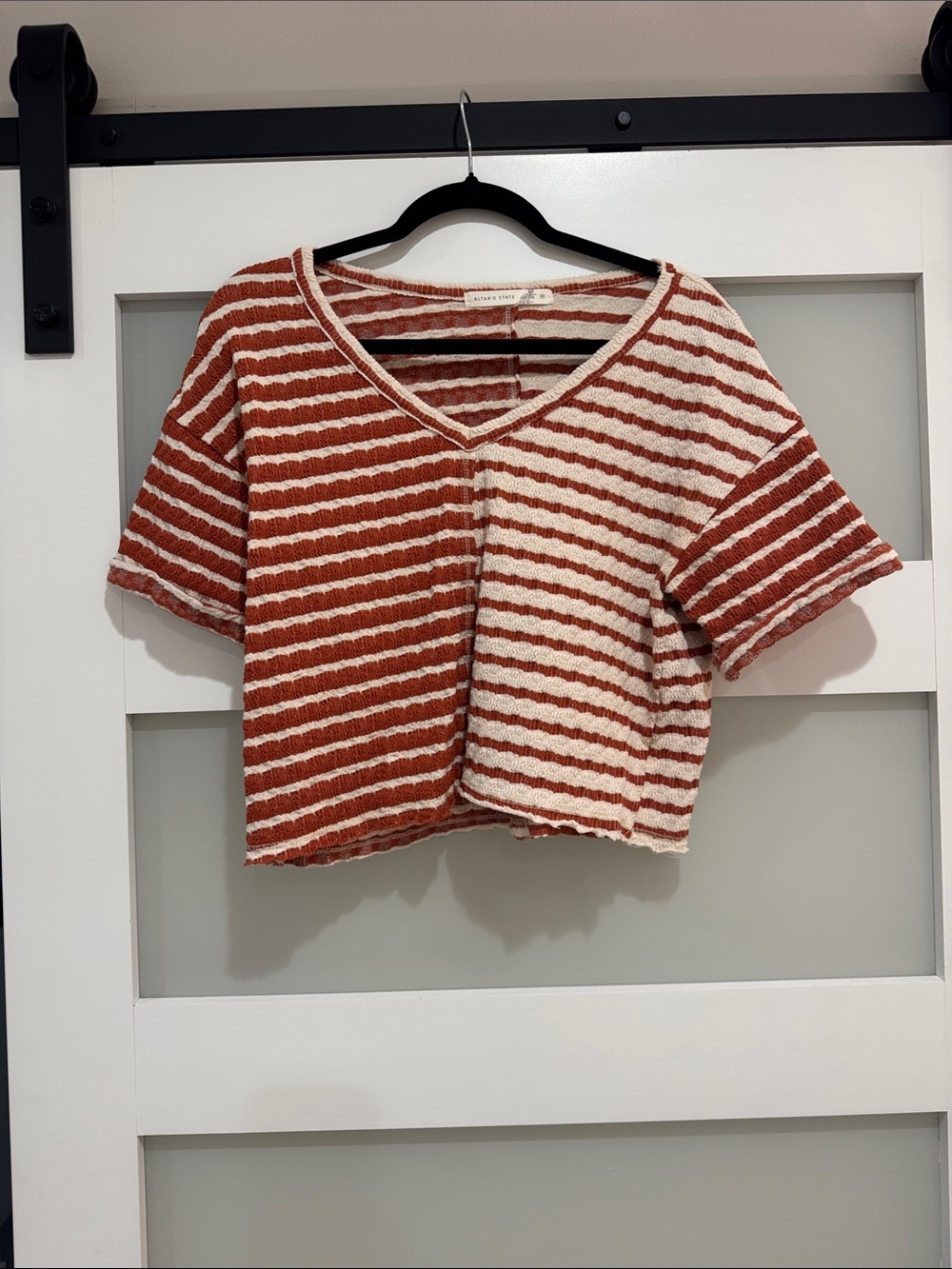 Altar'd State Rust & Cream Striped V-Neck Cropped Top